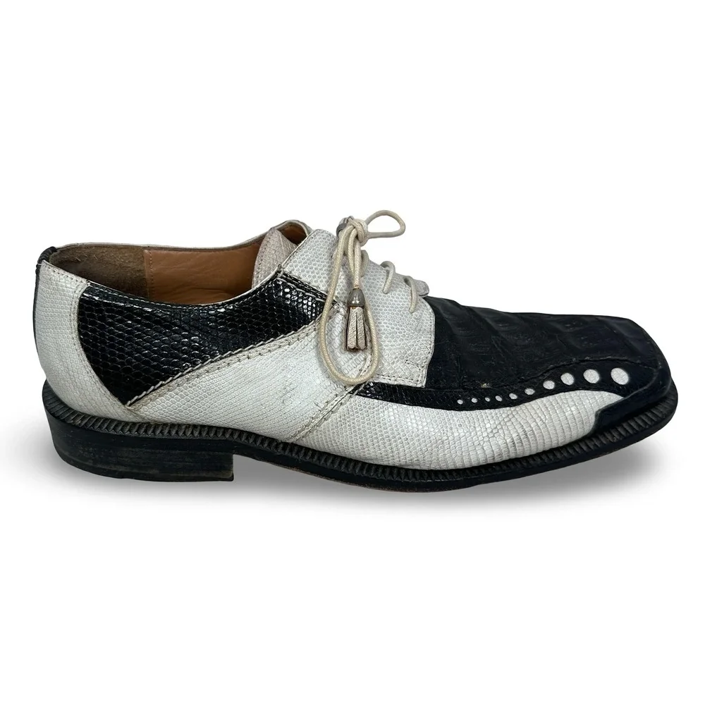 Slickexotica Mens Black White Crocodile Lizard Leather Spectator Shoes Size 9.5